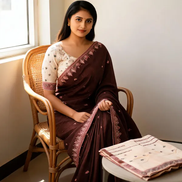 Brown_Silk_Embroidered_Saree_With_Blouse_Piece_For_Women