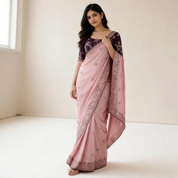 Pink_Crystal_Silk_Floral_Embroidered_Saree_With_Blouse_Piece_For_Women