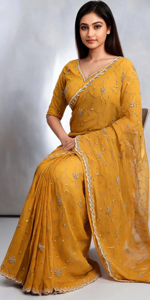 Mustard_Blooming_Chiffon_Embroidered_Saree_With_Blouse_Piece_For_Women