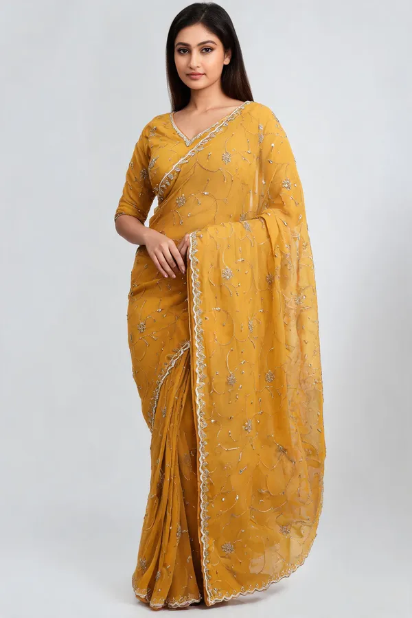 Mustard_Blooming_Chiffon_Embroidered_Saree_With_Blouse_Piece_For_Women
