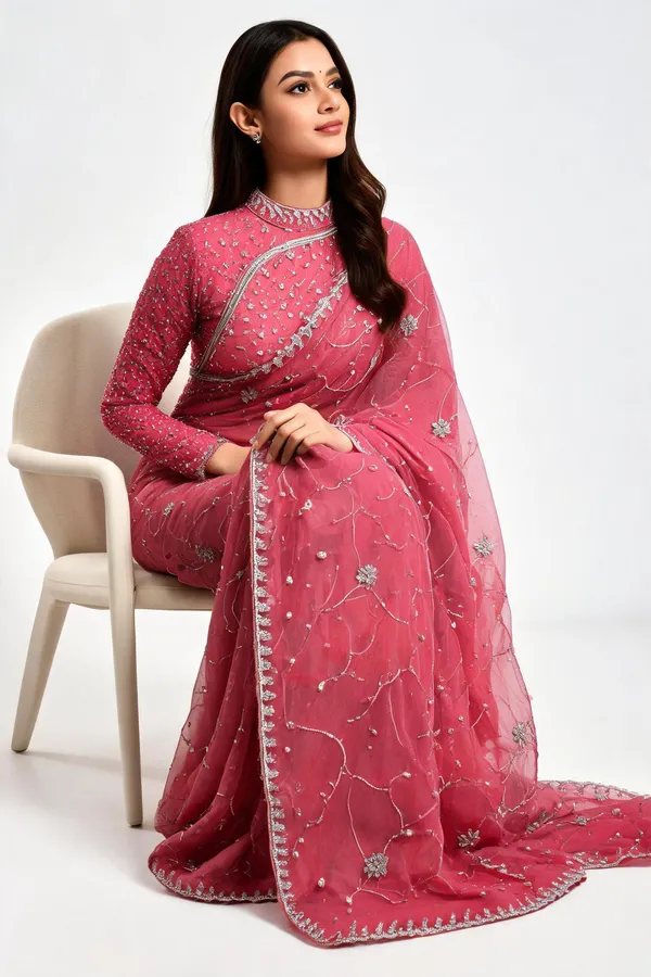 Pink_Blooming_Chiffon_Embroidered_Saree_With_Blouse_Piece_For_Women