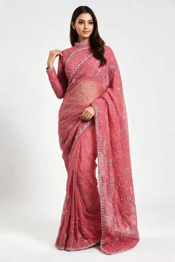 Pink_Blooming_Chiffon_Embroidered_Saree_With_Blouse_Piece_For_Women