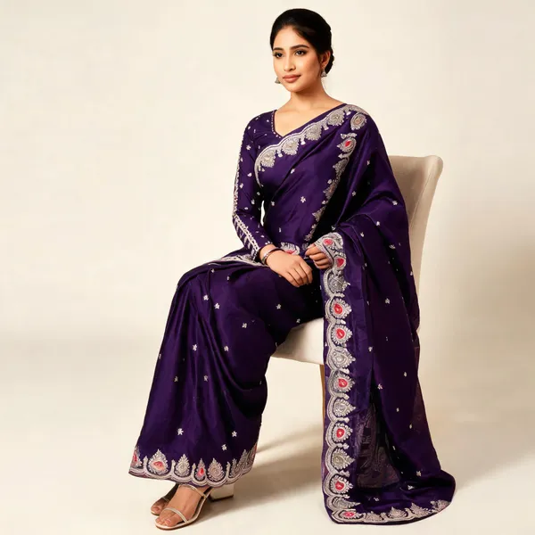 Purple_H.O_Silk_Embellished_Saree_With_Blouse_Piece_For_Women