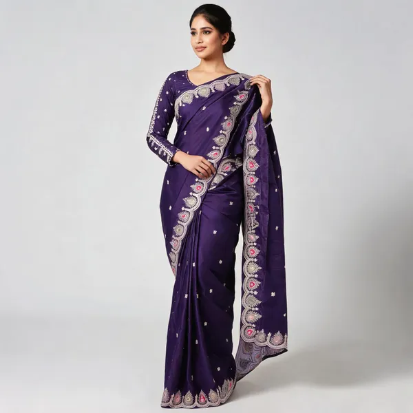 Purple_H.O_Silk_Embellished_Saree_With_Blouse_Piece_For_Women