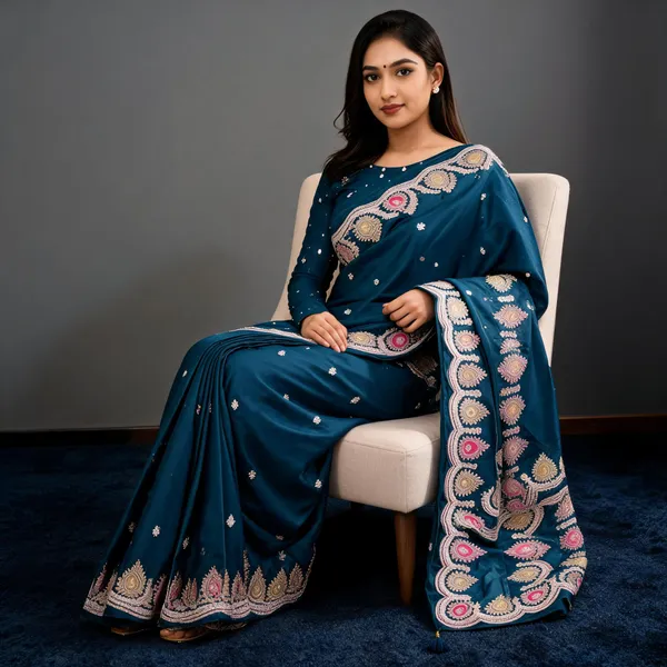 Blue_H.O_Silk_Embellished_Saree_With_Blouse_Piece_For_Women