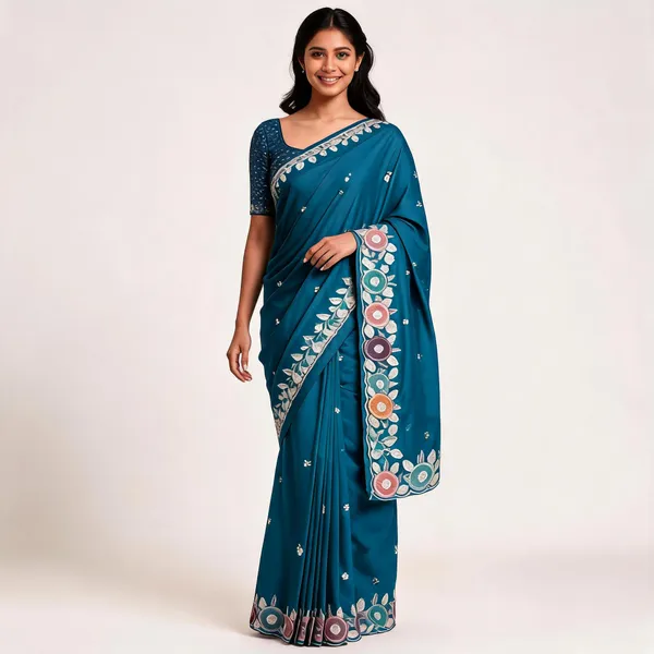 Teal_H.O_Silk_Embroidered_Saree_With_Blouse_Piece_For_Women