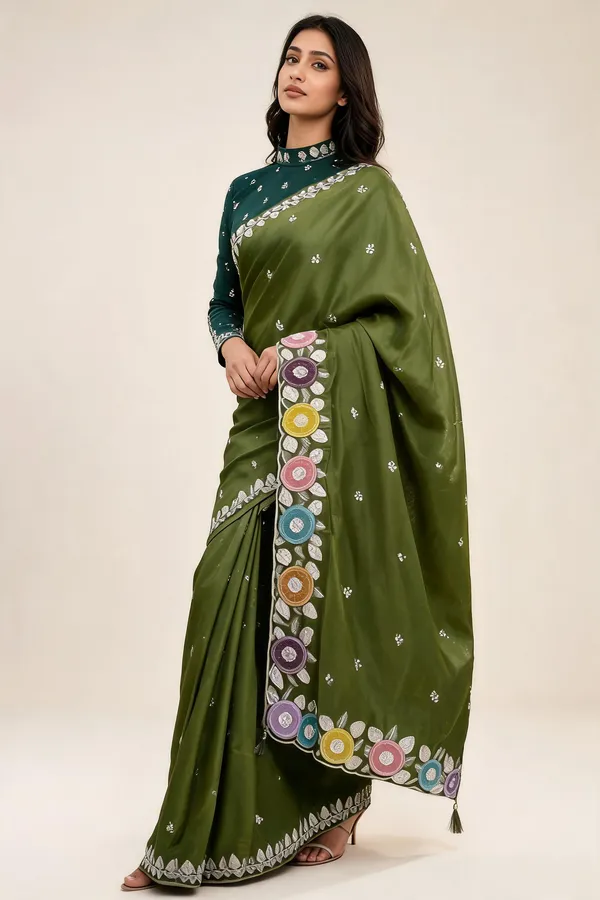 Green_H.O_Silk_Embellished_Saree_With_Blouse_Piece_For_Women