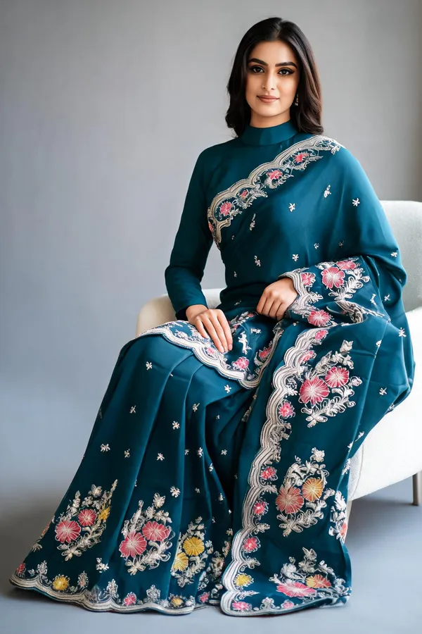 Blue_H.O_Silk_Embroidered_Saree_With_Blouse_Piece_For_Women
