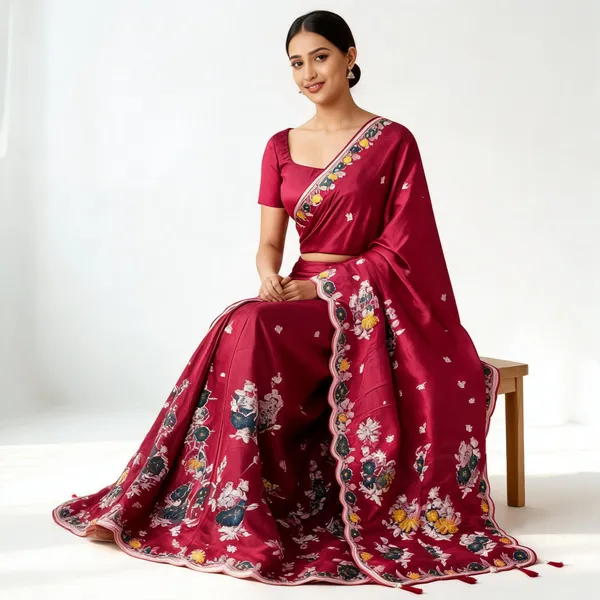Magenta_H.O_Silk_Embroidered_Saree_With_Blouse_Piece_For_Women