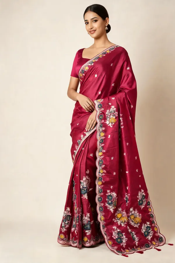 Magenta_H.O_Silk_Embroidered_Saree_With_Blouse_Piece_For_Women