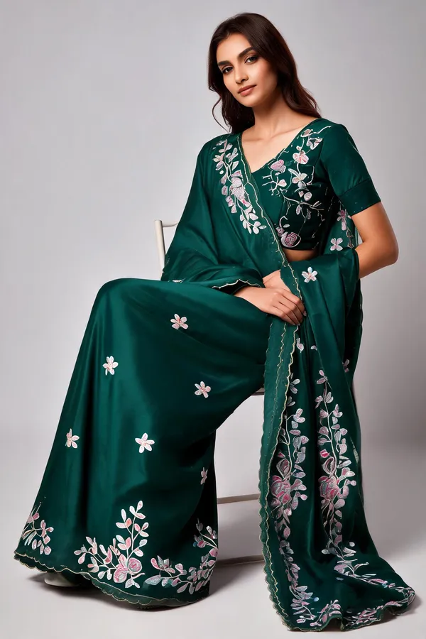 Green_Mulberry_Silk_Embroidered_Saree_With_Blouse_Piece_For_Women