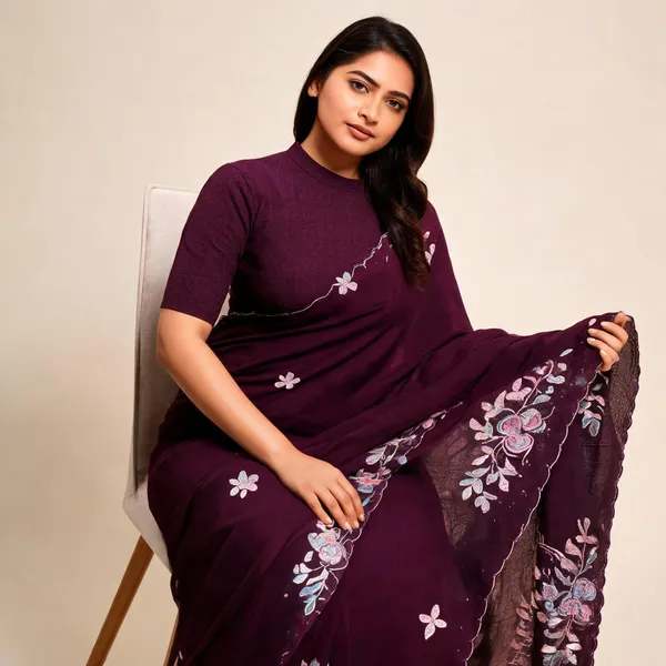Maroon_Mulberry_Silk_Embroidered_Saree_With_Blouse_Piece_For_Women