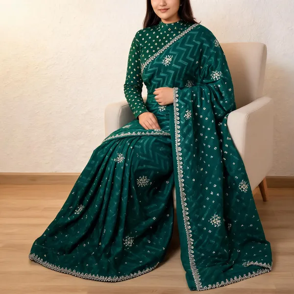 Teal_Mulberry_Silk_Embroidered_Saree_With_Blouse_Piece_For_Women