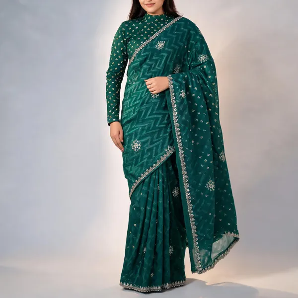 Teal_Mulberry_Silk_Embroidered_Saree_With_Blouse_Piece_For_Women