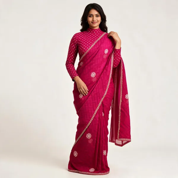Pink_Blooming_Chiffon_Embroidered_Saree_With_Blouse_Piece_For_Women