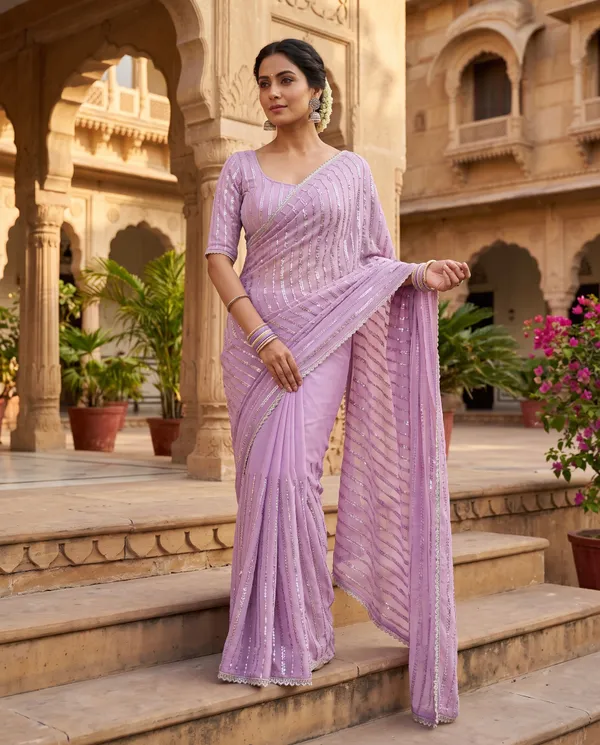 Light_Violet_Chiffon_Embellished_Saree_With_Blouse_Piece_For_Women