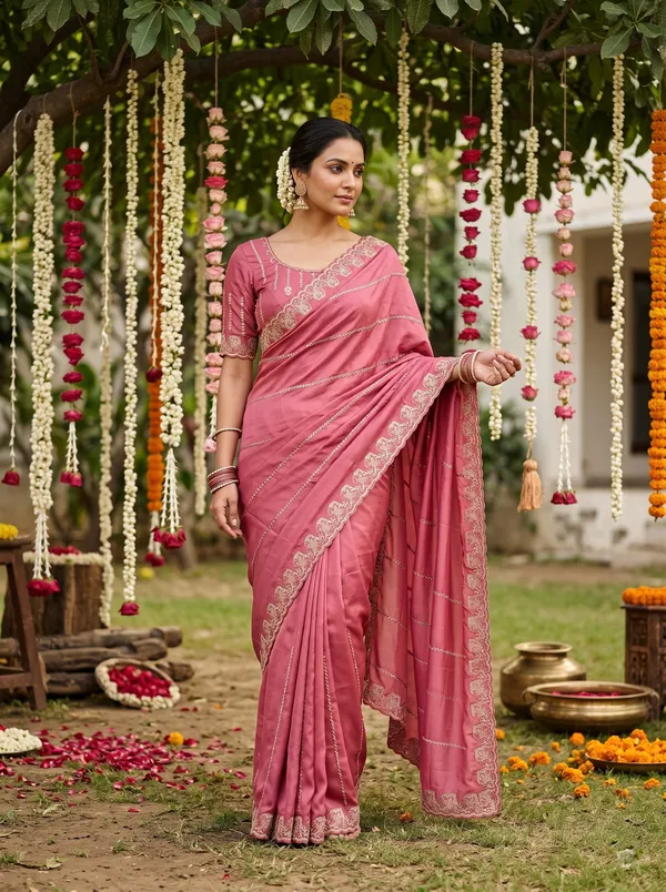 Pink_Moss_Embellished_Saree_With_Blouse_Piece_For_Women