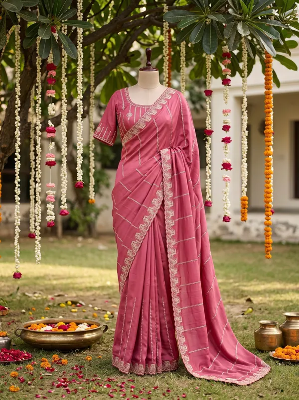 Pink_Moss_Embellished_Saree_With_Blouse_Piece_For_Women