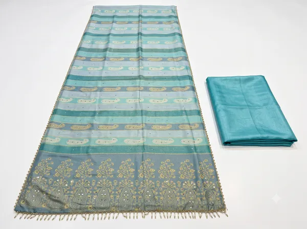 Blue_Weaving_Mirror_Printed_Saree_With_Blouse_Piece_For_Women