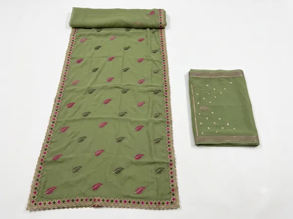 Green_Wari_Chiffon_Leaf_Print_Saree_With_Blouse_Piece_For_Women