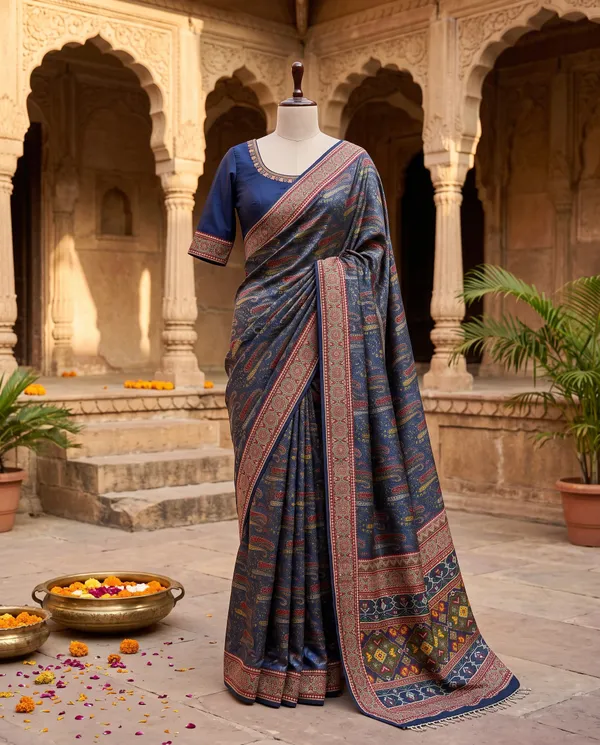 Navy_Blue_Mal_Viscose_Printed_Saree_With_Blouse_Piece_For_Women