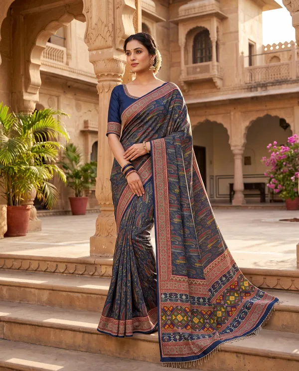 Navy_Blue_Mal_Viscose_Printed_Saree_With_Blouse_Piece_For_Women