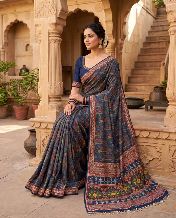 Navy_Blue_Mal_Viscose_Printed_Saree_With_Blouse_Piece_For_Women
