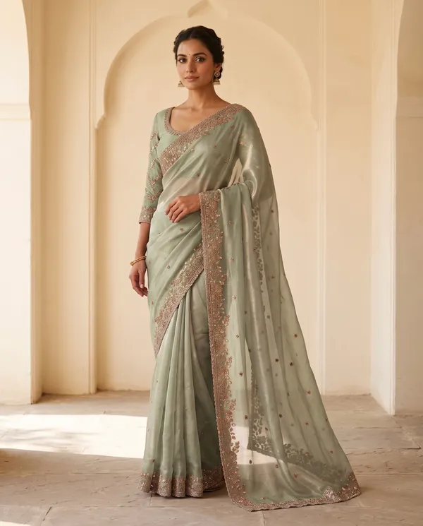 Olive_Green_Frendy_Silk_Net_Embroidered_Saree_With_Blouse_Piece_For_Women