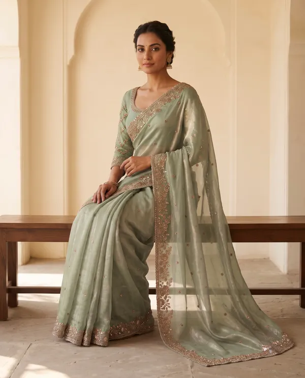 Olive_Green_Frendy_Silk_Net_Embroidered_Saree_With_Blouse_Piece_For_Women