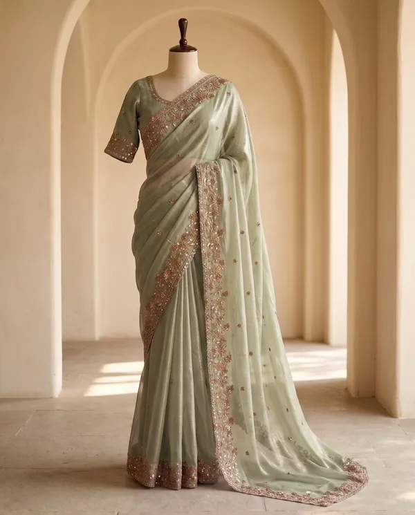 Olive_Green_Frendy_Silk_Net_Embroidered_Saree_With_Blouse_Piece_For_Women