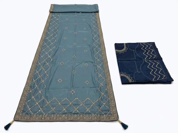 Blue_Chocolate_Handwork_Embroidered_Saree_With_Blouse_Piece_For_Women