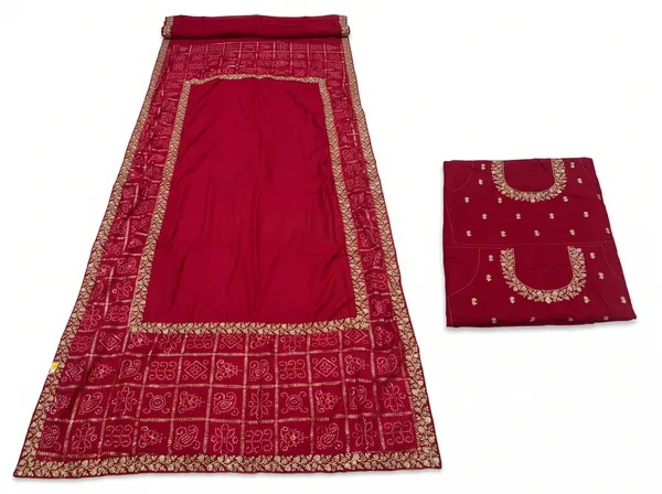 Red_Vichitra_Silk_Embroidered_Saree_With_Blouse_Piece_For_Women