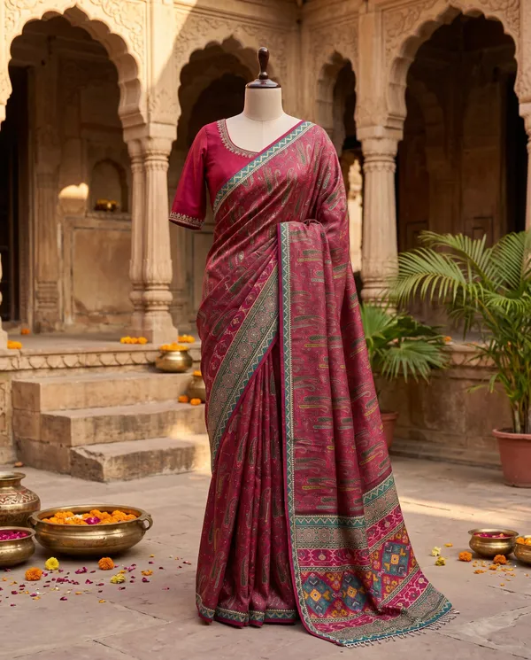 Magenta_Mal_Viscose_Printed_Fringed_Saree_With_Blouse_Piece_For_Women