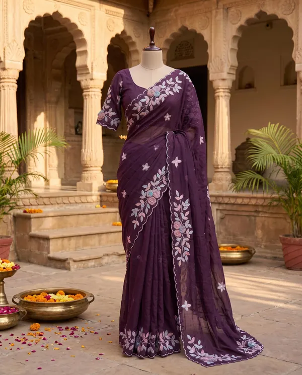 Wine_Mulberry_Silk_Embroidered_Saree_With_Blouse_Piece_For_Women