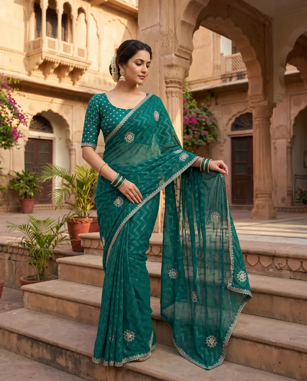Teal_Blooming_Chiffon_Embroidered_Saree_With_Blouse_Piece_For_Women