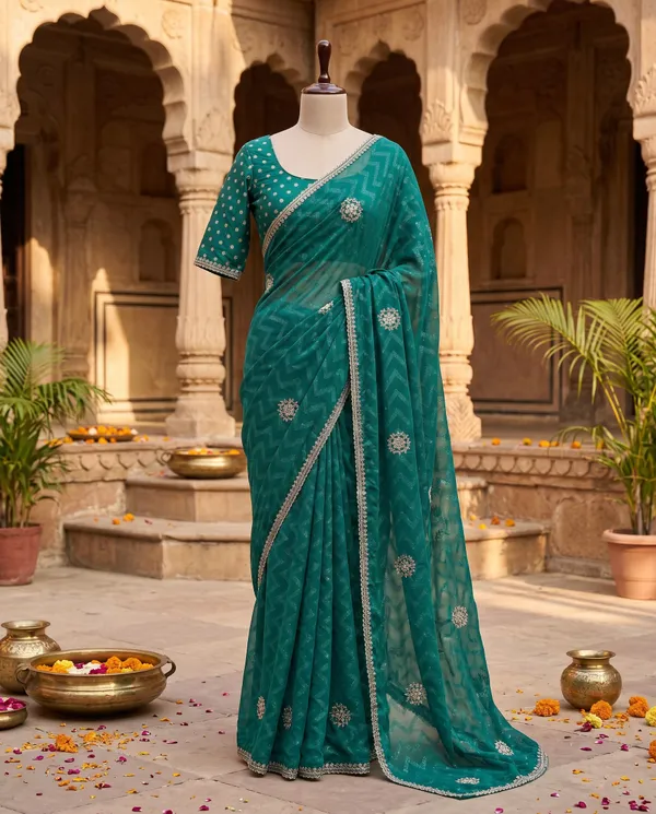Teal_Blooming_Chiffon_Embroidered_Saree_With_Blouse_Piece_For_Women