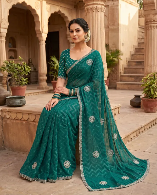 Teal_Blooming_Chiffon_Embroidered_Saree_With_Blouse_Piece_For_Women
