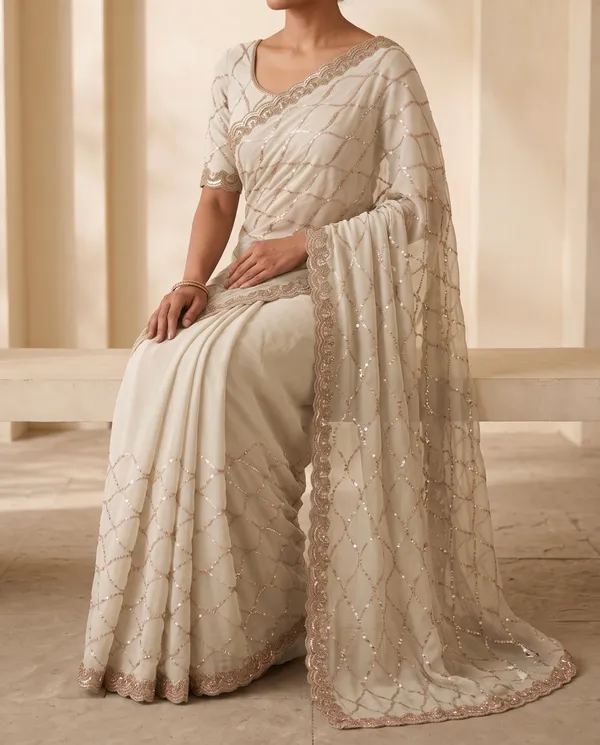 White_Heavy_Work_Saree_With_Blouse_Piece_For_Women