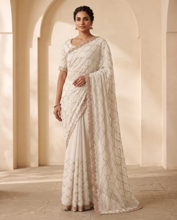 White_Heavy_Work_Saree_With_Blouse_Piece_For_Women