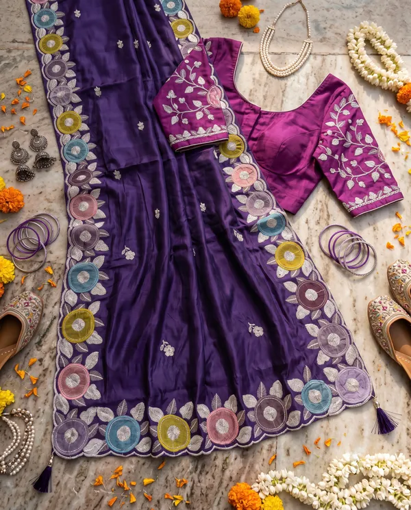 Violet_H.O_Silk_Embroidered_Saree_With_Blouse_Piece_For_Women