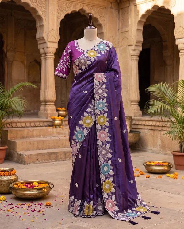 Violet_H.O_Silk_Embroidered_Saree_With_Blouse_Piece_For_Women