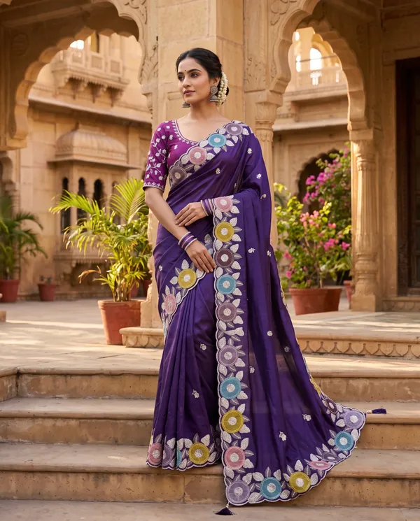 Violet_H.O_Silk_Embroidered_Saree_With_Blouse_Piece_For_Women