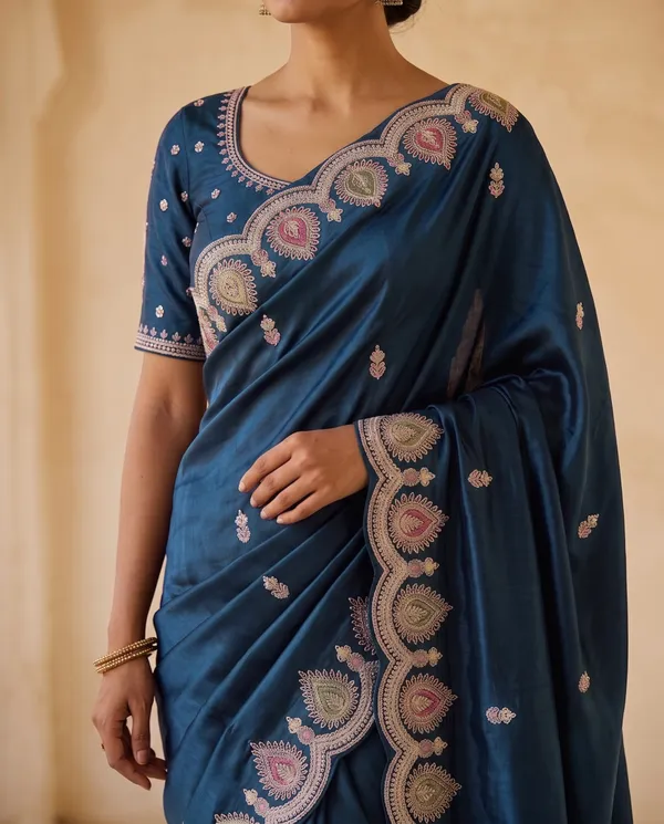 Peacock_Blue_H.O_Silk_Embellished_Saree_With_Blouse_Piece_For_Women
