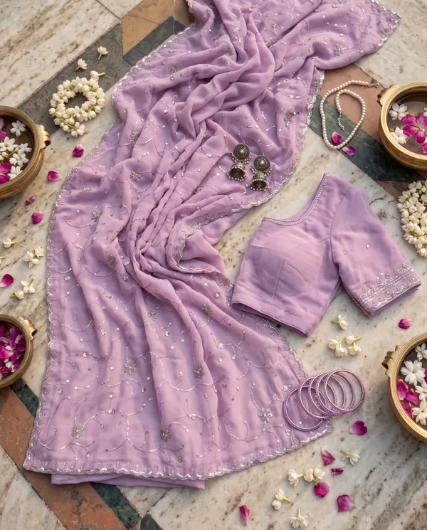 Light_Purple_Blooming_Chiffon_Floral_Embroidered_Saree_With_Blouse_Piece_For_Women