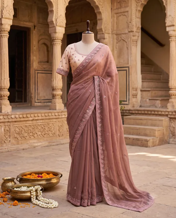Light_Brown_Silk_Embroidered_Saree_With_Blouse_Piece_For_Women