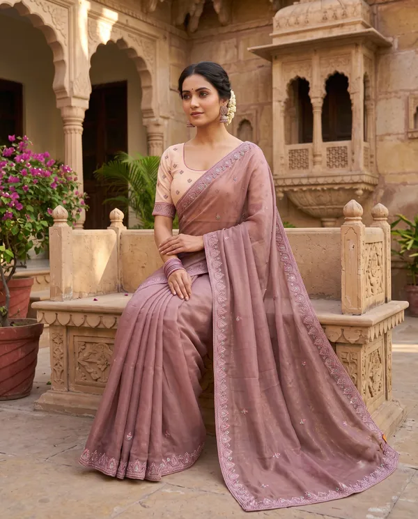Light_Brown_Silk_Embroidered_Saree_With_Blouse_Piece_For_Women