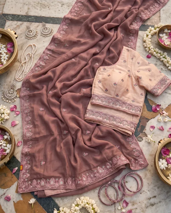 Light_Brown_Silk_Embroidered_Saree_With_Blouse_Piece_For_Women