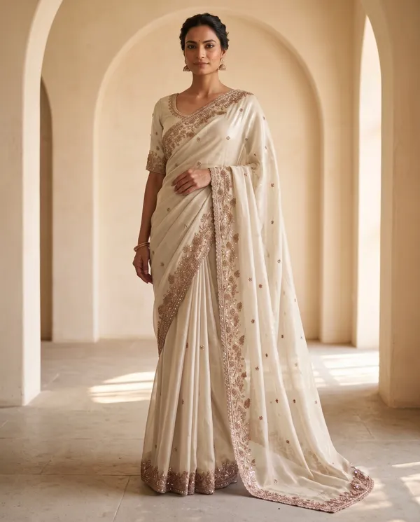 Cream_Frendy_Silk_Heavy_Work_Saree_With_Blouse_Piece_For_Women