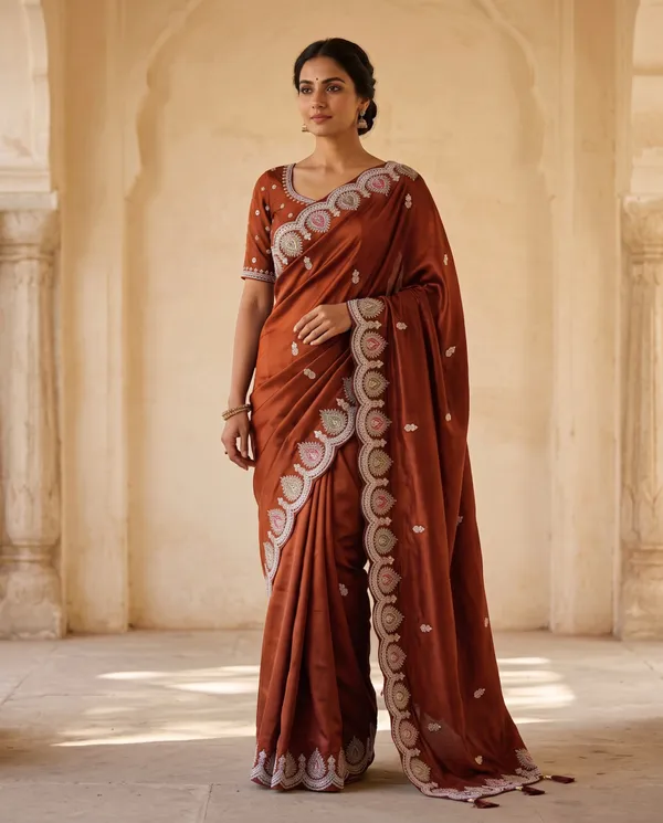 Rust_Orange_H.O_Silk_Embellished_Saree_With_Blouse_Piece_For_Women