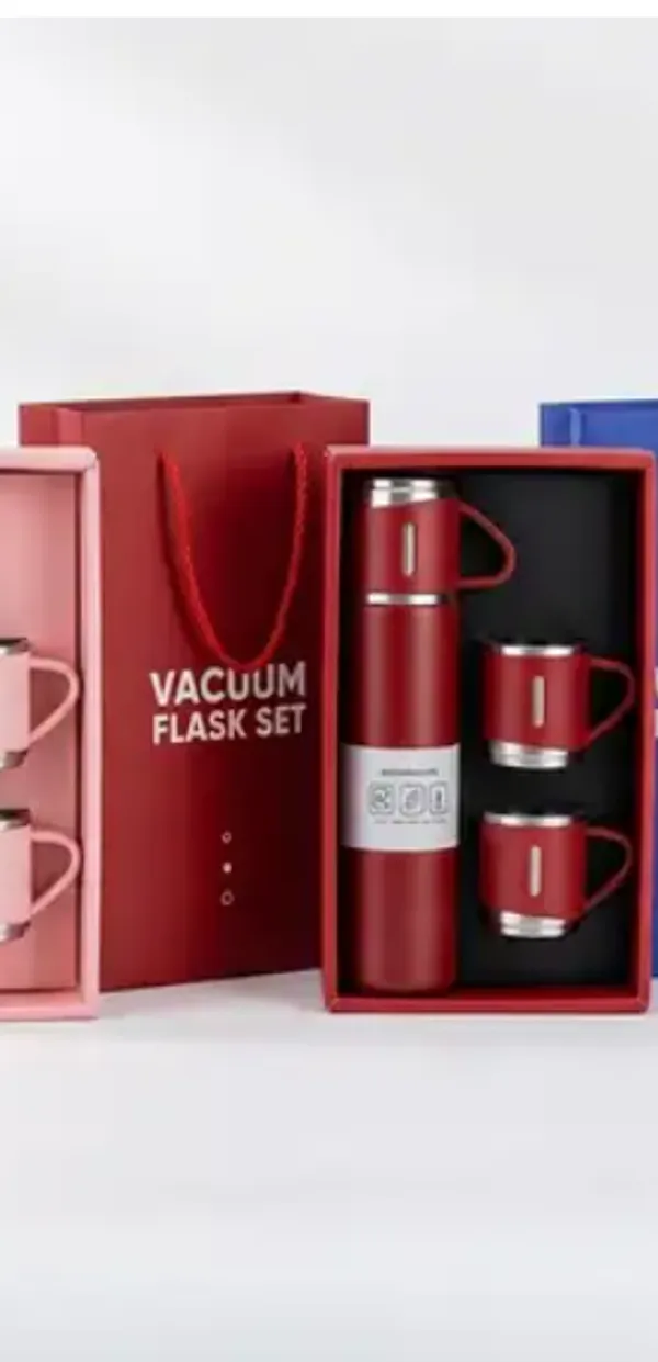 Stainless_Steel_Red_Vacuum_Flask_Set_With_Two_Cups